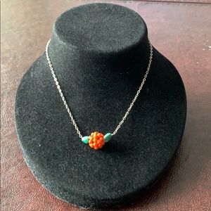 Coral &Turquoise Silver  tone pendant Necklace.